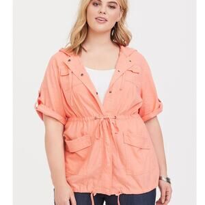 Torrid Linen Hooded Anorak Jacket Womens Size 1X Clementines Lightweight Topper